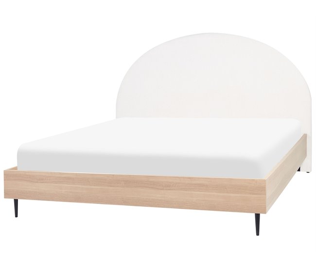 Beliani Cama com estrado Poliéster MILLAY 196x211 Branco/ Bege