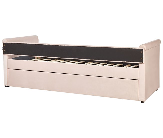 Beliani Cama com estrado Veludo LIBOURNE 102x220 Rosa Talco