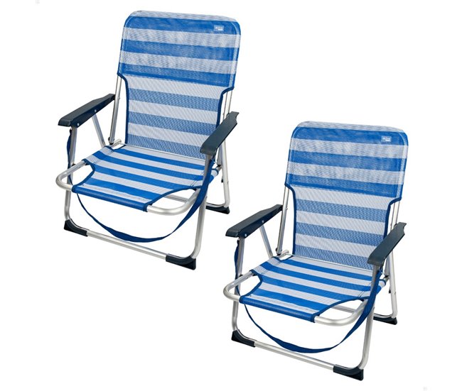 Aktive Pack 2 cadeiras de praia às riscas fixas e dobráveis Multicor