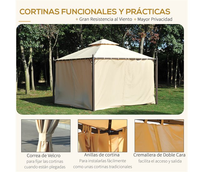 Pérgola de Exterior Metal, Poliéster Outsunny 300x300 Bege