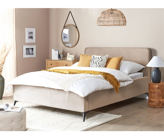 Beliani Cama com estrado Veludo VALOGNES 172x220 Bege