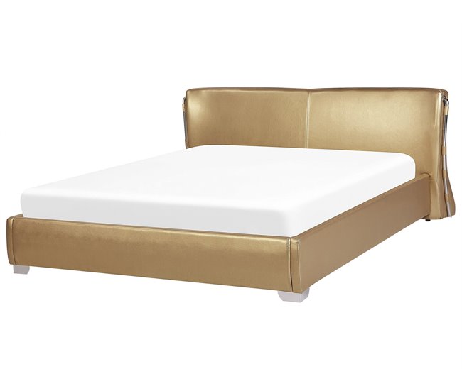 Beliani Cama Piel PARIS 215x228 Dourado