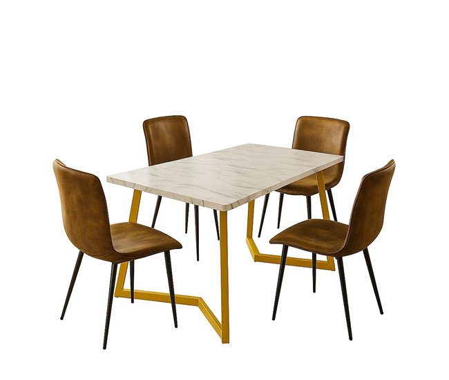 Conjunto mesa retangular mármore 117×68 cm + 4 cadeiras vintage