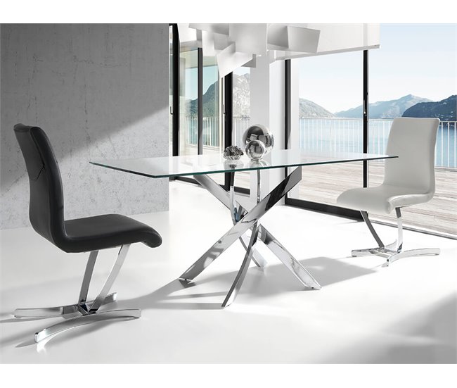 ANGEL CERDA Tabela de jantar retangular vidro temperado e aço cromado 150x95 Transparente