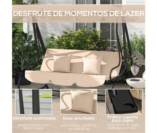 Banco Baloiço de Exterior Aço e Poliéster Outsunny Bege