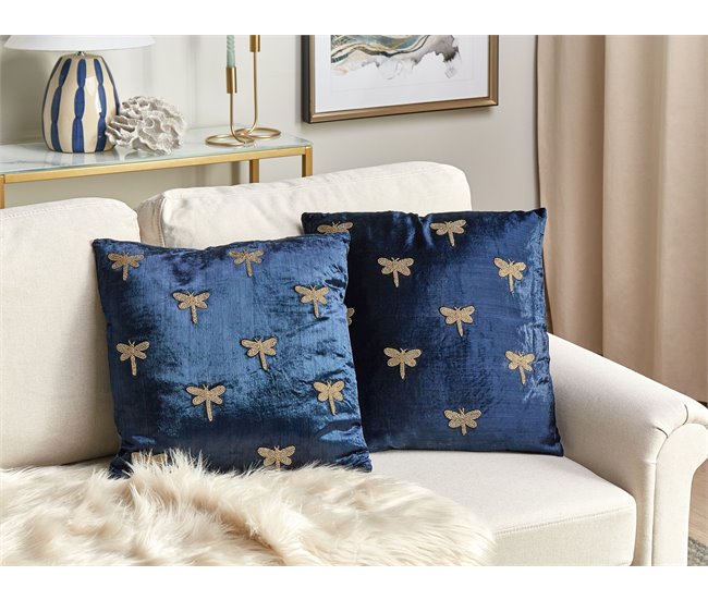 Beliani Almofada decorativa BLUESTEM 45x45 Azul Marino