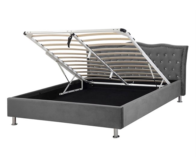 Beliani Cama com estrado Veludo METZ 168x217 Cinza Escuro