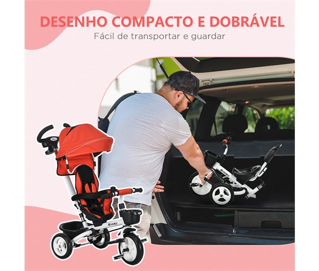 Triciclo Evolutivo Aço, Plástico e Poliéster HOMCOM Vermelho
