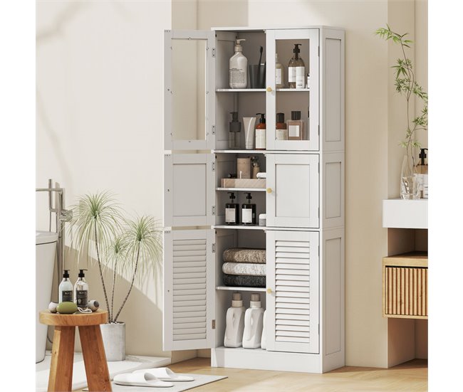 Armário Casa de Banho MDF e Vidro HOMCOM, casa - casa de banho Branco