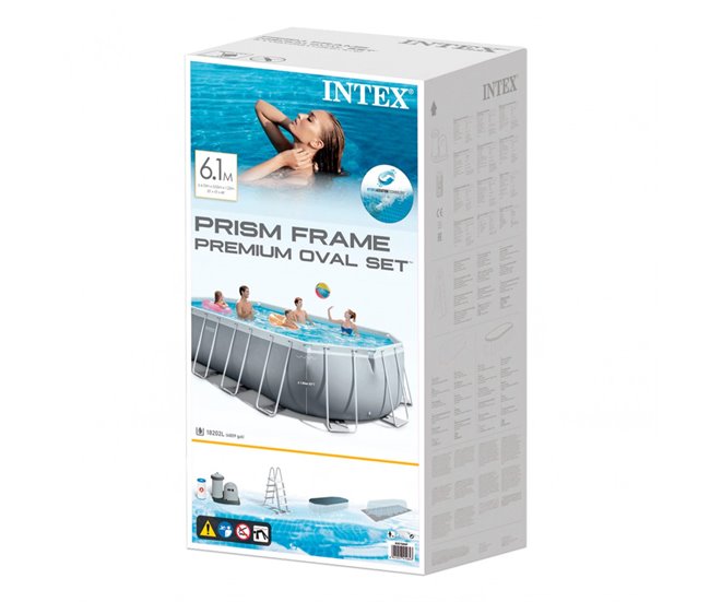 Piscina oval amovível Intex estrutura prisma oval 610x305x122 cm com purificador Cinza