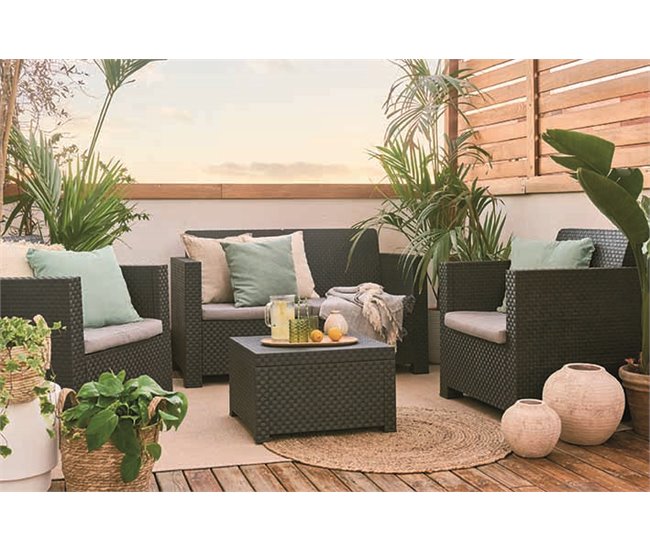 Set MAHINA sofá 2 lugares com 2 cadeirões e mesa de centro Grafito