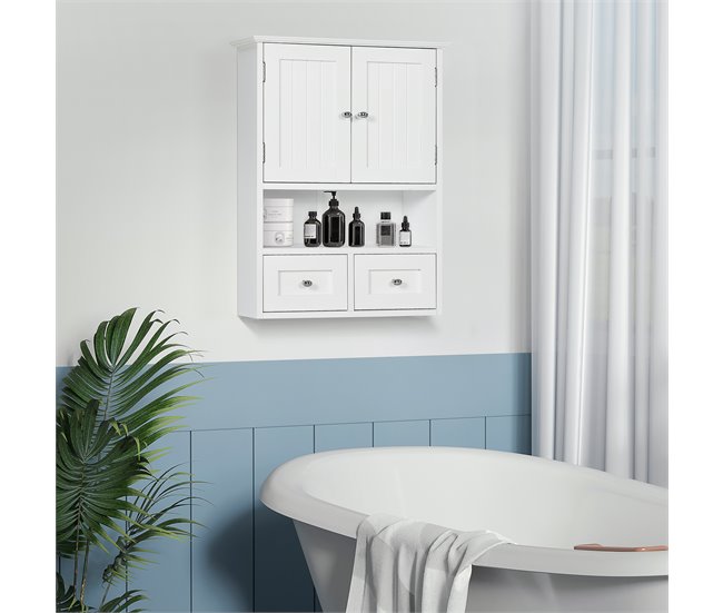 Armário de Parede MDF kleankin, casa - casa de banho 50 Branco
