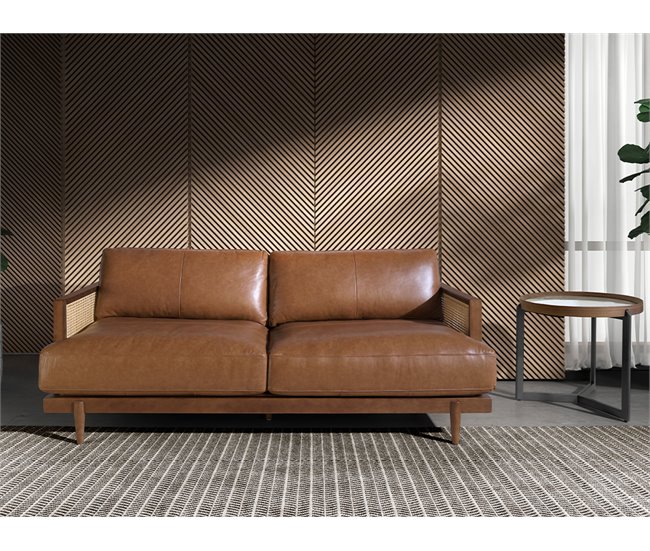 ANGEL CERDA Sofá de 3 lugares em pele castanha Nogal