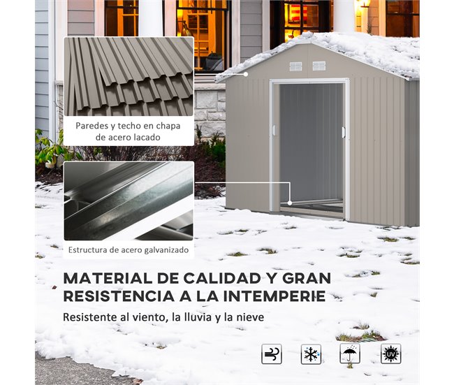 Abrigo e Jardim Metálico Aço galvanizado e PP Outsunny 386 Cinza Claro