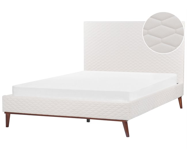 Beliani Cama com estrado Veludo BAYONNE 171x212 Branco/ Bege