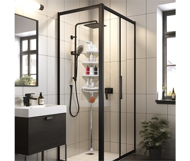 Prateleira telescópica de banheiro – 4 prateleiras ajustáveis com ganchos Branco