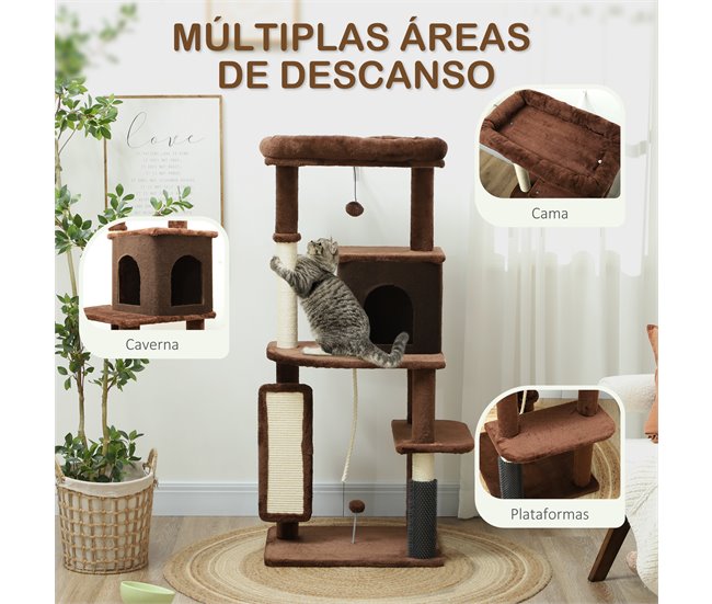 Arranhador para Gatos Melamina de Madeira e Sisal PawHut Castanho