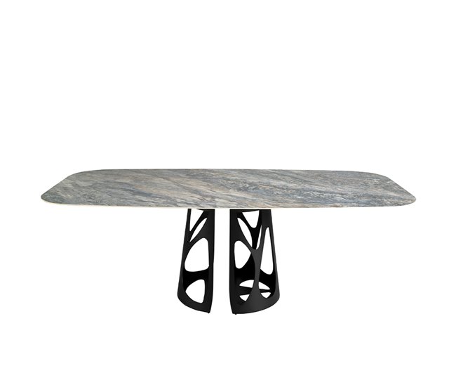 ANGEL CERDA Tabela de jantar barril oval mármore porcelânico e aço preto 238x110 Azul/ Preto