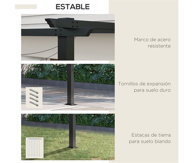 Pérgola de Parede Poliéster e Aço Outsunny Cru