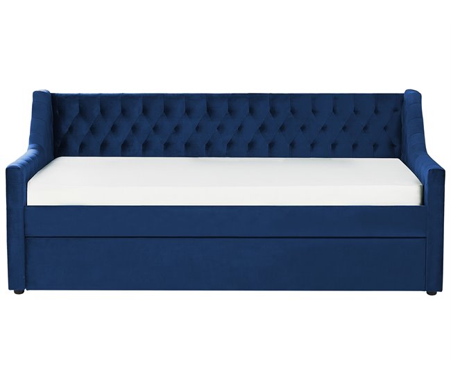 Beliani Cama nido Terciopelo MONTARGIS 91x219 Azul Marino