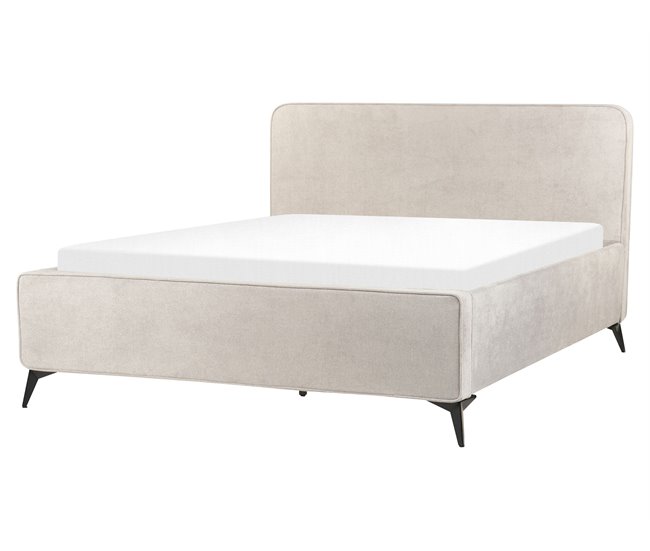 Beliani Cama com estrado Poliéster VALOGNES 172x220 Cinza Claro