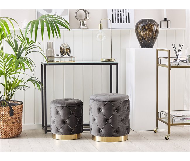 Conjunto de 2 tamboretes com arrumação em veludo branco PUEBLO Branco/ Bege