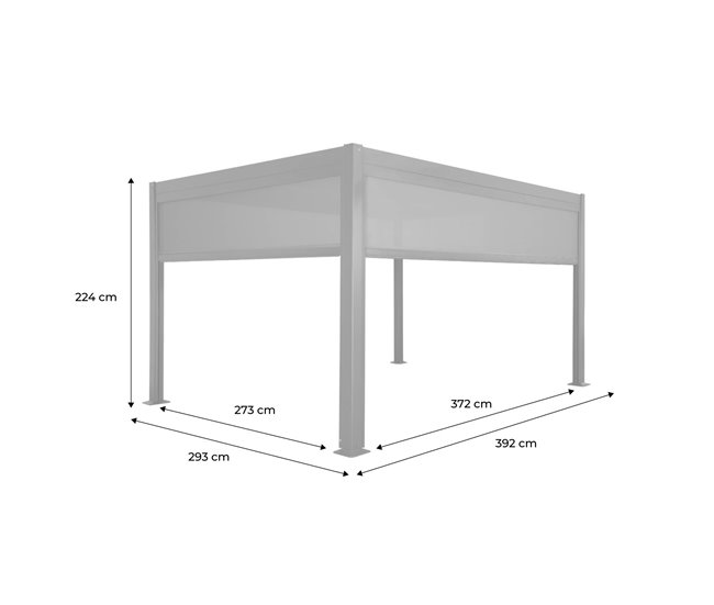 Pérgola bioclimática, alumínio e aço, com toldo 3m + toldo 300x400 Cinza