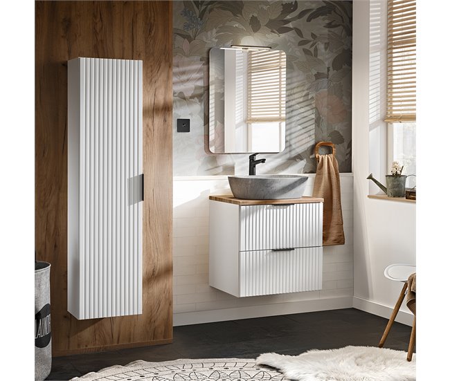 Móvel de lavatório simples com efeito de pedra Adriel Branco