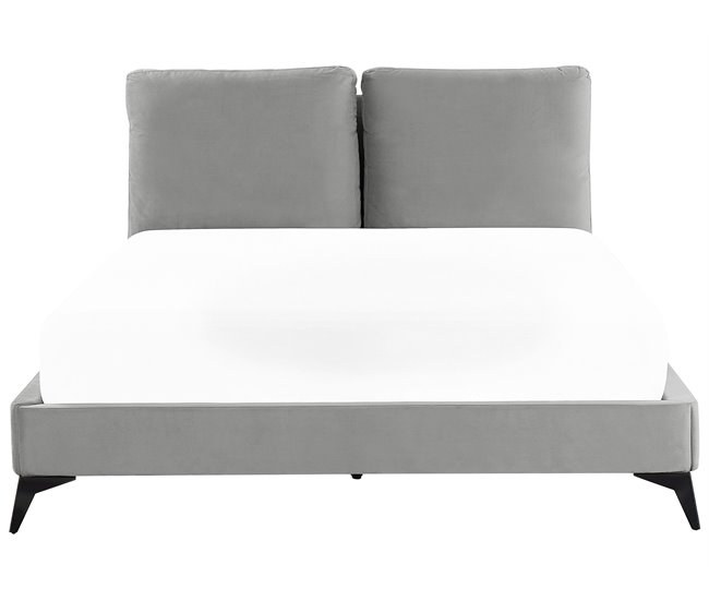 Beliani Cama com estrado Veludo MELLE 176x233 Cinza
