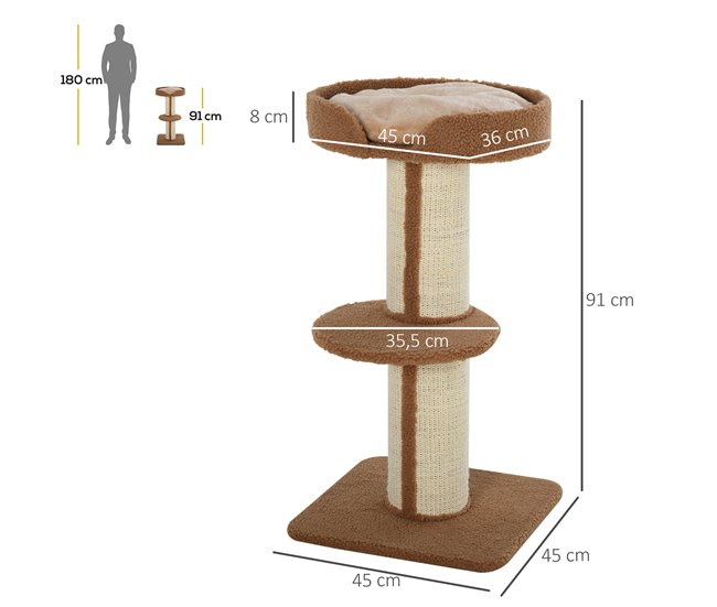 Arranhador para Gatos Aglomerado de Madeira, Poliéster e Sisal Castanho