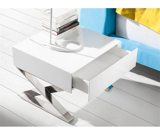 ANGEL CERDA Mesa de cabeceira com pernas de aço Branco