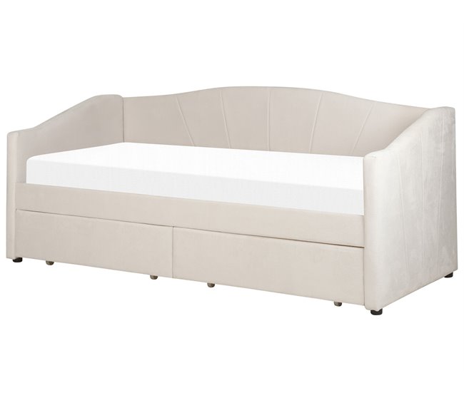 Beliani Cama com armazenamento Poliéster VITTEL 214x98 Bege