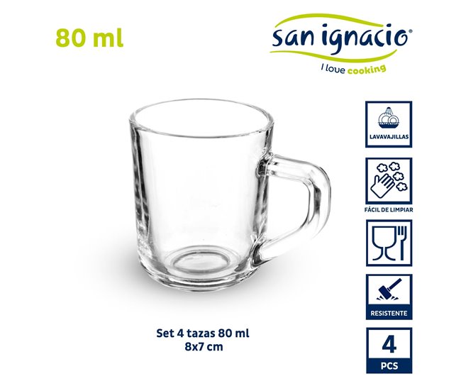 Conjunto de 4 xícaras de café com alça coleção VIVALTO Transparente