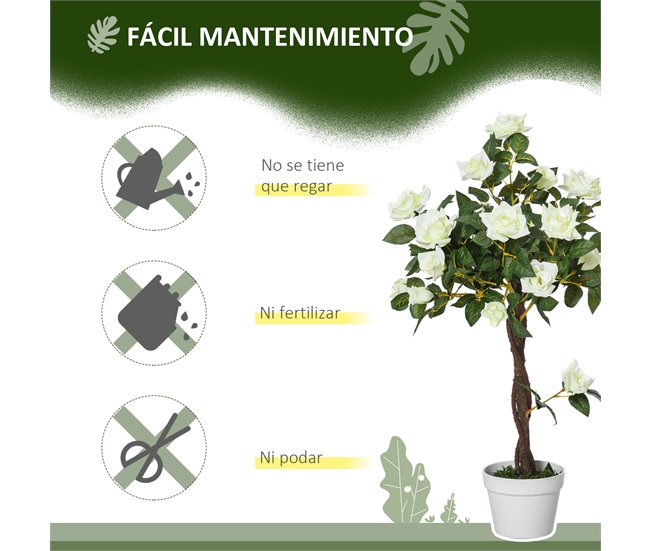 Árvore de Camélia Artificial PE, PP, Cimento, Tecido Outsunny Branco
