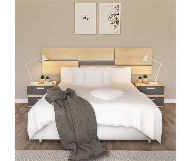 Cabeceira da cama com mesas de cabeceira Ataneq Pure Castanho