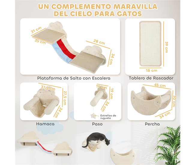 Prateleiras de Parede para Gatos Melamina de Madeira e Sisal Cru