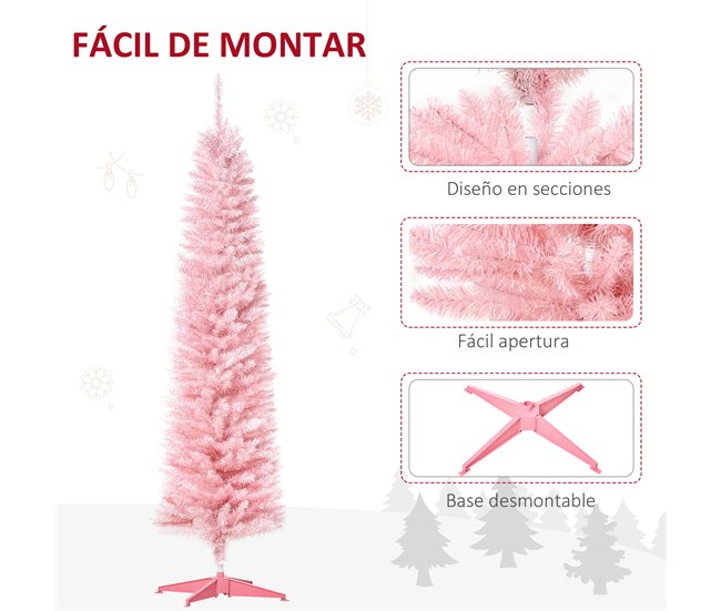 Árvore de Natal PVC, metal e plástico HOMCOM, casa - natal Rosa
