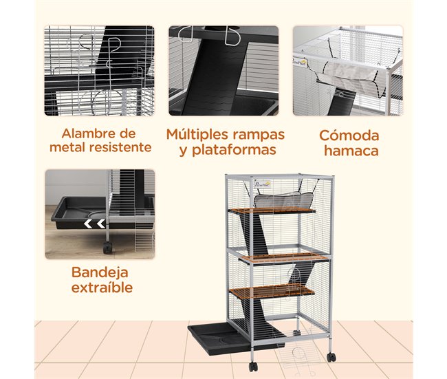 Gaiola para Roedores Metal, Nylon e PP PawHut Cinza