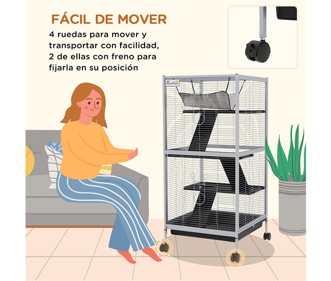 Gaiola para Roedores Metal, Nylon e PP PawHut Cinza