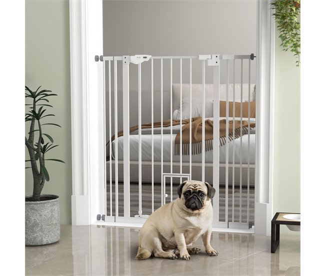 Barreira de Segurança Cães Aço e Plástico PawHut Branco