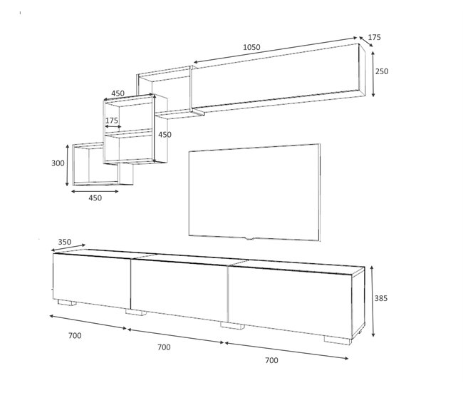 Compacto de TV 210cm FREE cor cinza Cinza