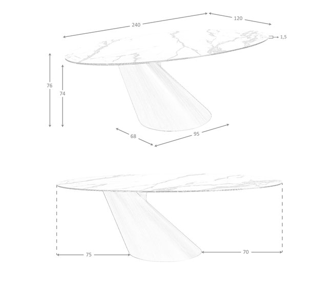 ANGEL CERDA Tabela de jantar oval 240x120 Branco