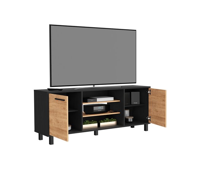 Mesa de TV Kaia com arrumação multimédia Preto