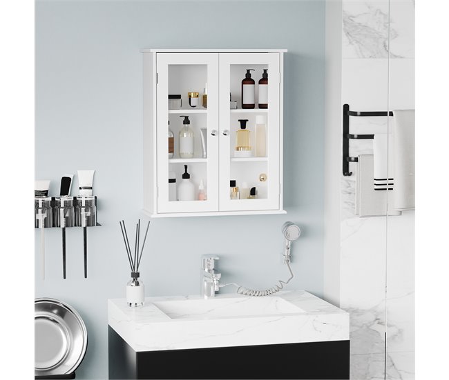 Armário Casa de Banho de Parede MDF e Vidro kleankin 55 Branco