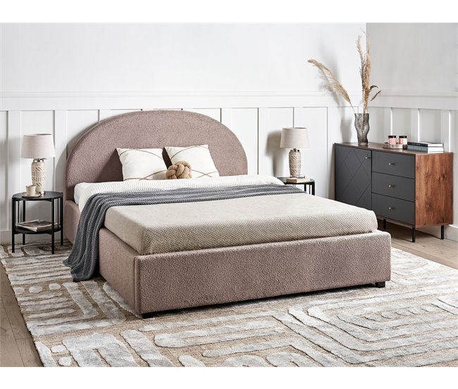 Beliani Cama com armazenamento Bouclé VAUCLUSE 174x214 Bege