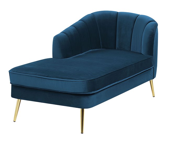 Beliani Chaise longue à direita Veludo ALLIER Azul Marino