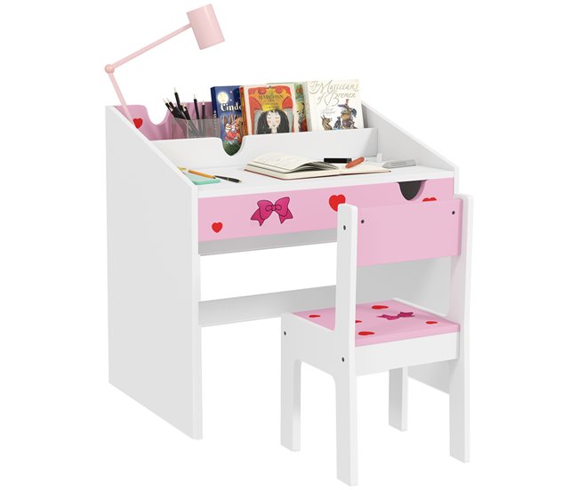 Secretéria e Cadeira para Crianças MDF AIYAPLAY 69x50 Rosa