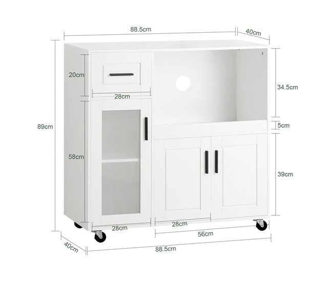 Aparador de Cozinha para Microondas com Rodas SoBuy FSB78-W 40 Branco