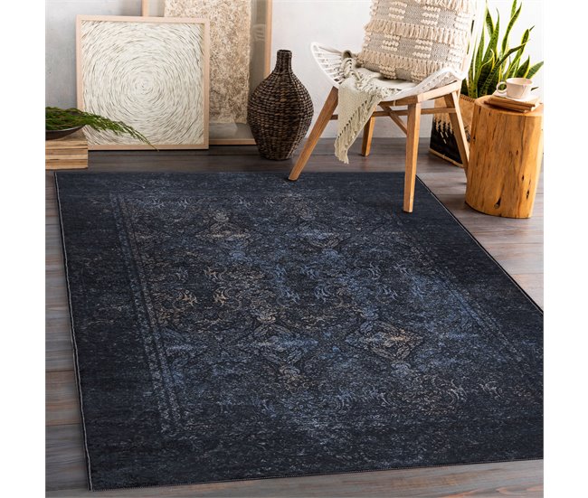 ANDRE 1058 Tapete Ornamento vintage antiderrapante 80x150 Preto