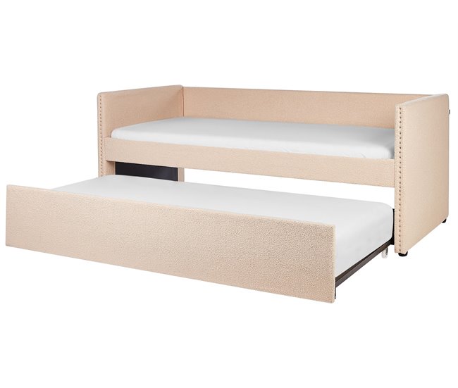 Beliani Cama com estrado Bouclé TROYES 99x213 Bege